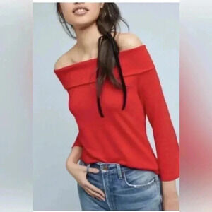 Anthropologie Red off the shoulder top 3/4 sleeve Sz  medium